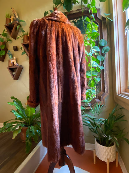 1940’s Benton Furs Genuine Marmot Real Fur Coat | rich cognac brown Womens L/XL