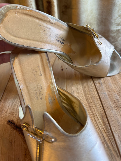 Vintage Lucite High Heels, Gold | Sz 7