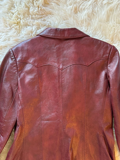 Vintage H Bar C Oxblood Burgundy Leather Jacket, Blazer, Western M/L