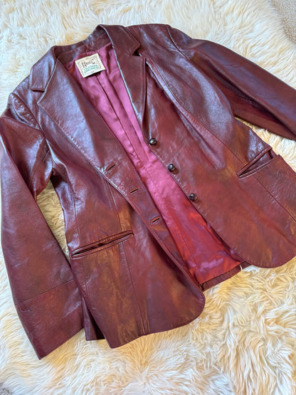 Vintage H Bar C Oxblood Burgundy Leather Jacket, Blazer, Western M/L