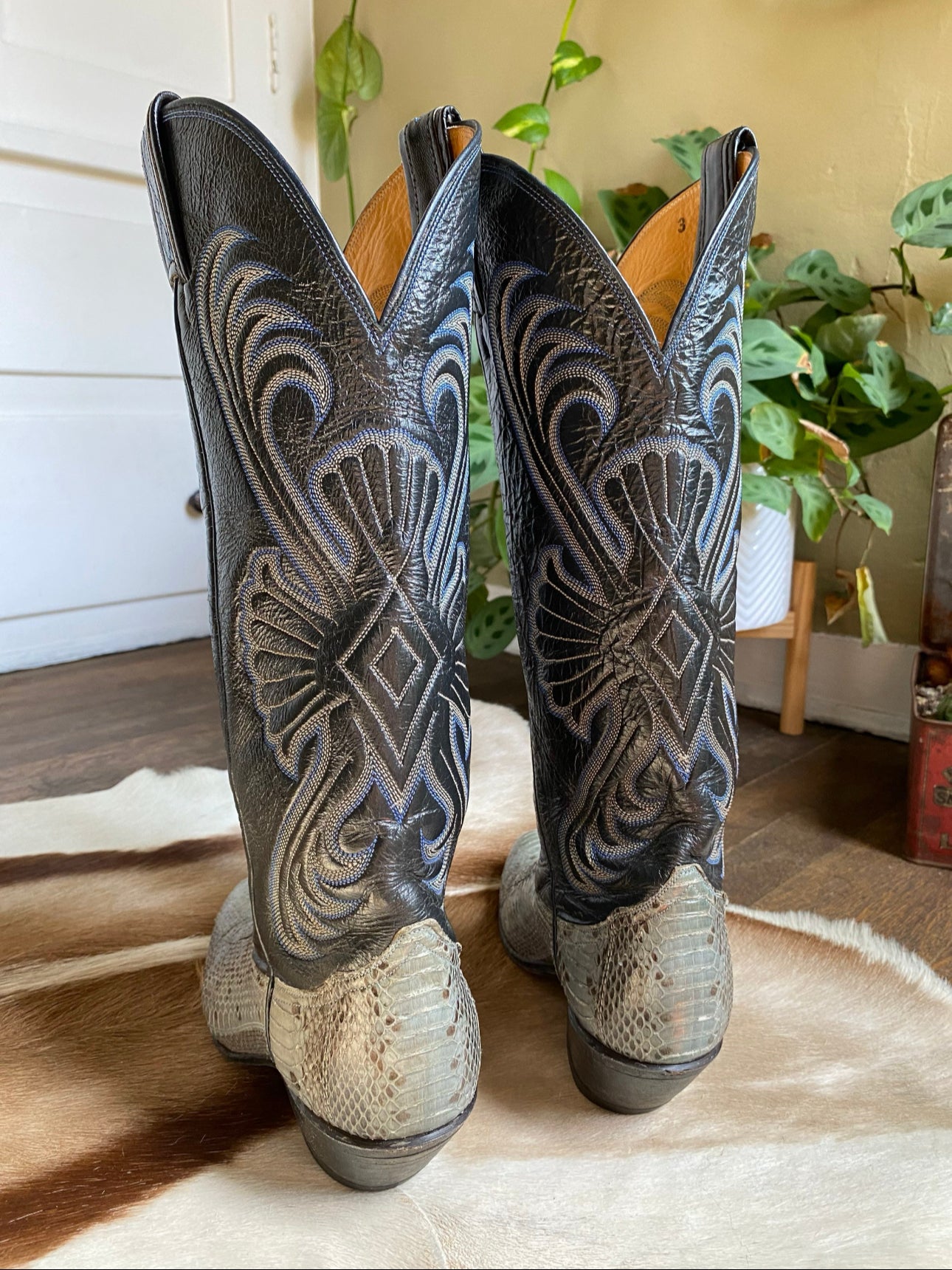 Vintage Tony Lama Python Leather Boots, Womens 5B
