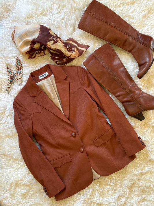 Vintage Western Blazer by Farah | Micro Suede | Rust Brown