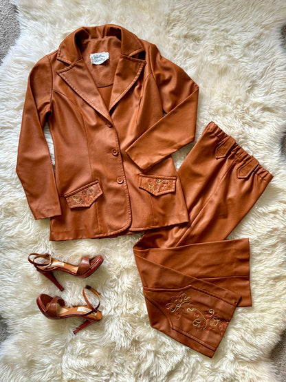 Women’s Western Vintage Pant Suit Set | Chain Stitch Design | XS-S