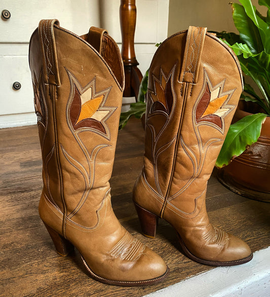 Vintage Dan Post Heeled Western Cowgirl Boots | Mid-Calf | Womens 5M