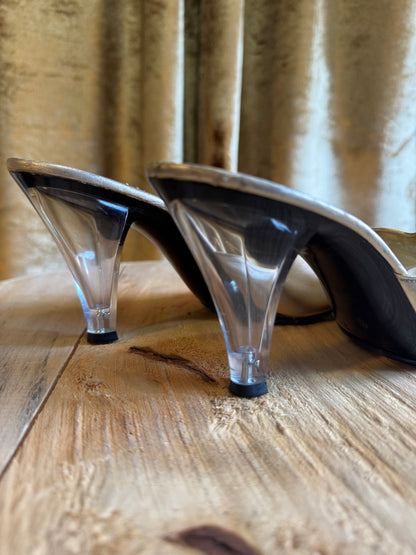 Vintage Lucite High Heels, Gold | Sz 7