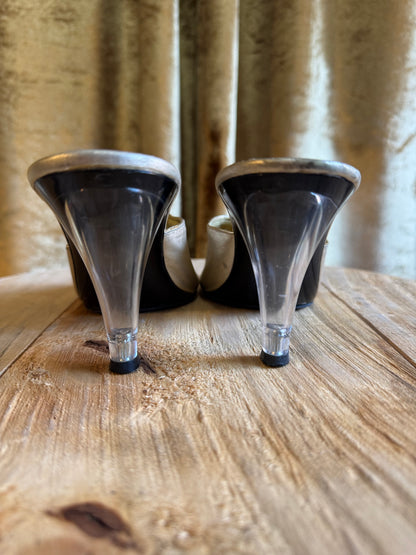 Vintage Lucite High Heels, Gold | Sz 7