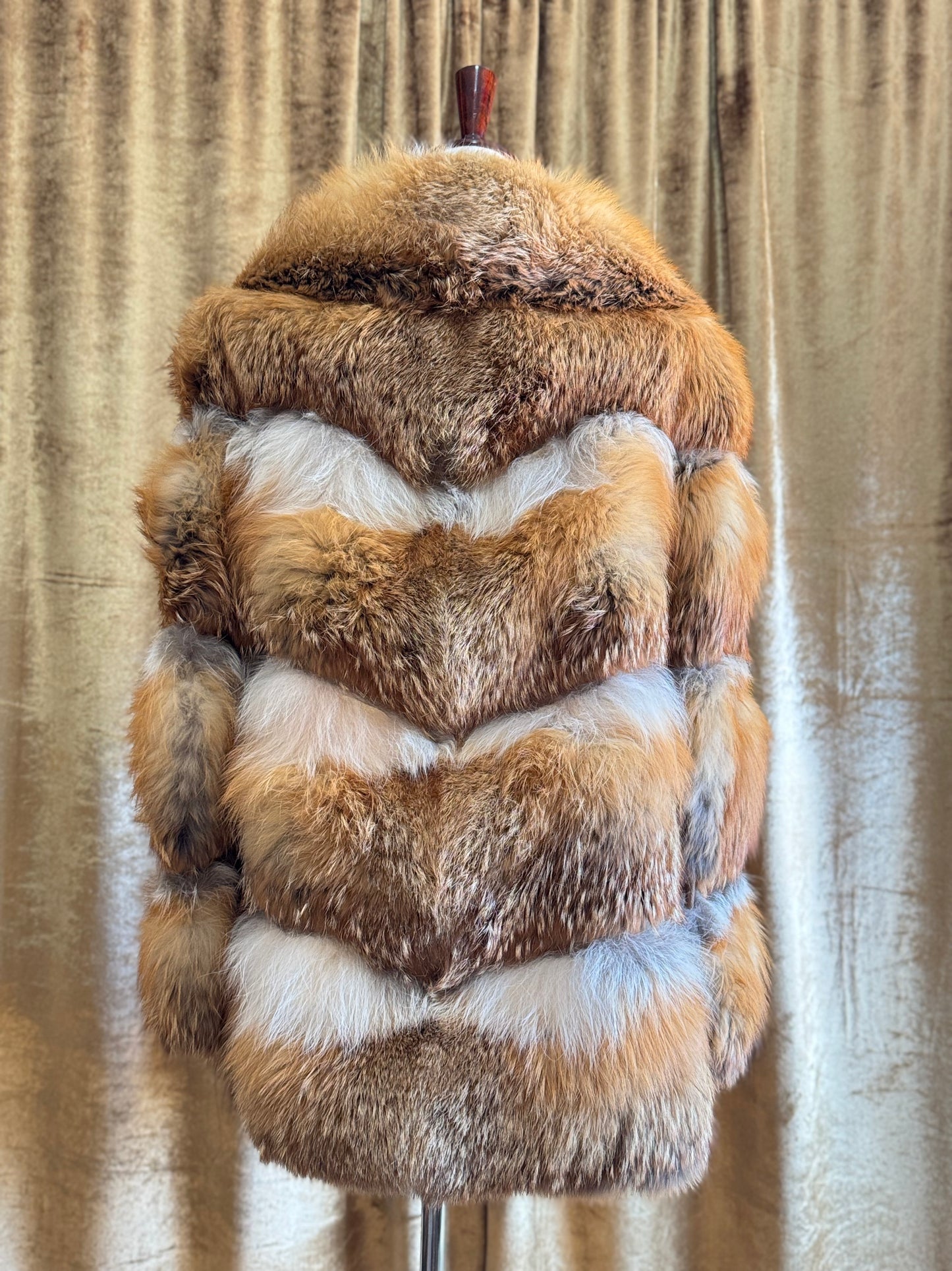 Vintage 1970’s Red Fox Fur Coat, Genuine Fur, Leather Accents