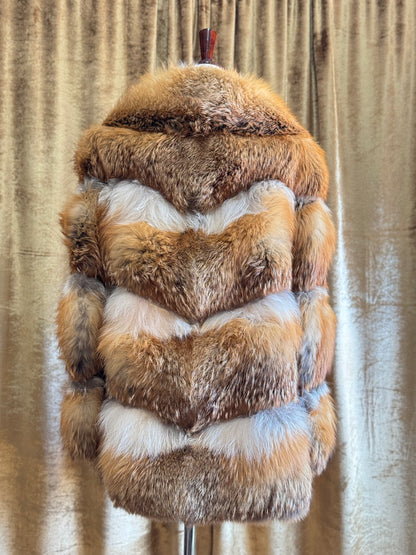 Vintage 1970’s Red Fox Fur Coat, Genuine Fur, Leather Accents