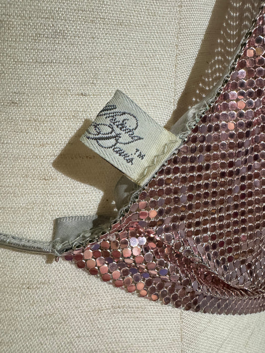 Vintage 1970’s Whiting & Davis Metal Mesh Top, Pink, Designer, Backless | OS