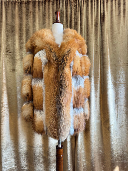 Vintage 1970’s Red Fox Fur Coat, Genuine Fur, Leather Accents