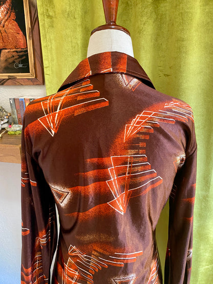 Vintage 1970s Shimmery Button Down Top |  Disco | Unisex S/M