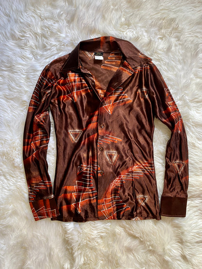 Vintage 1970s Shimmery Button Down Top |  Disco | Unisex S/M