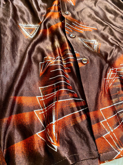 Vintage 1970s Shimmery Button Down Top |  Disco | Unisex S/M