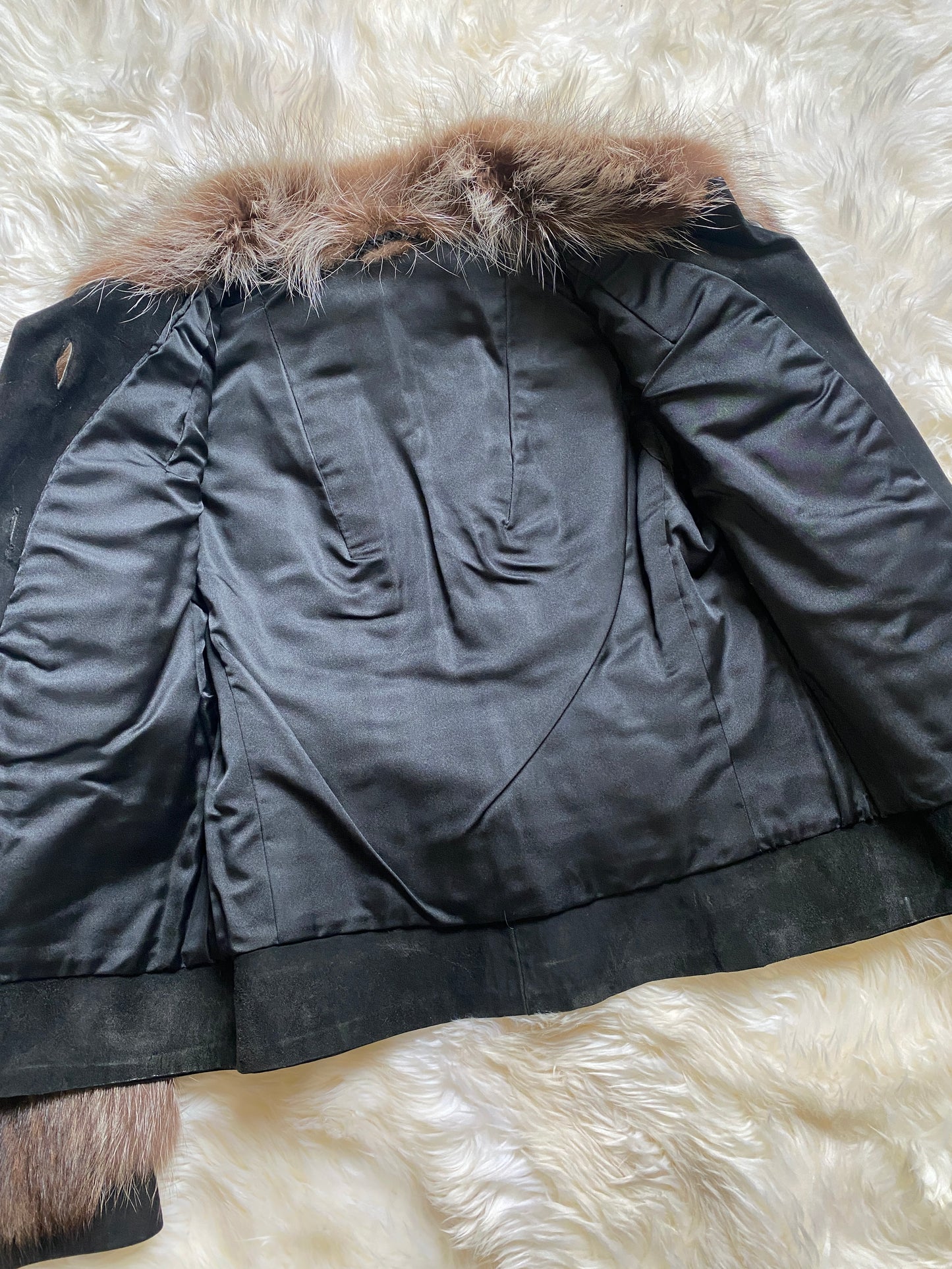 Vintage Fox Fur & Black Suede Jacket | Women's S