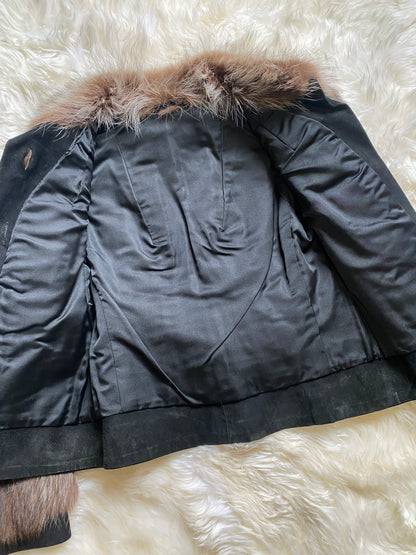 Vintage Fox Fur & Black Suede Jacket | Women's S