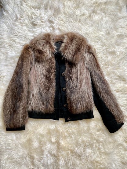 Vintage Fox Fur & Black Suede Jacket | Women's S