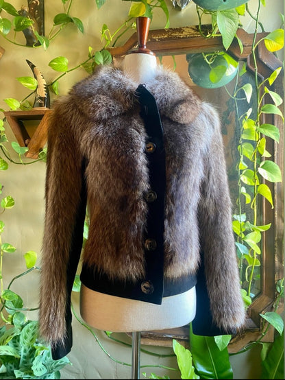 Vintage Fox Fur & Black Suede Jacket | Women's S