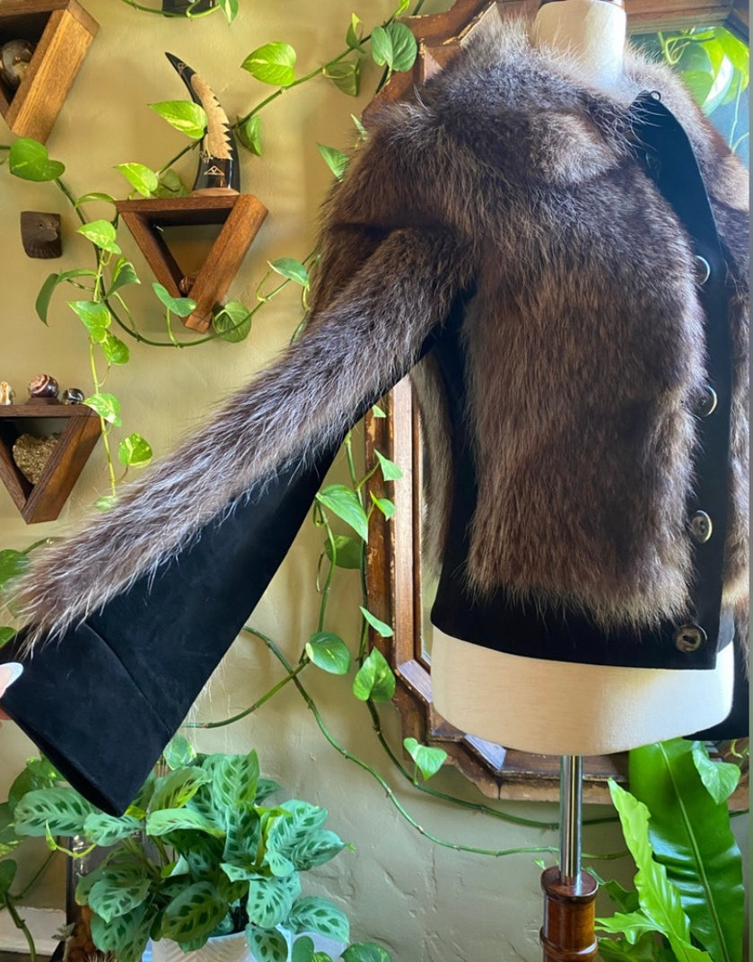 Vintage Fox Fur & Black Suede Jacket | Women's S
