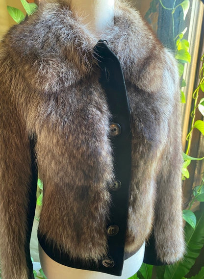 Vintage Fox Fur & Black Suede Jacket | Women's S