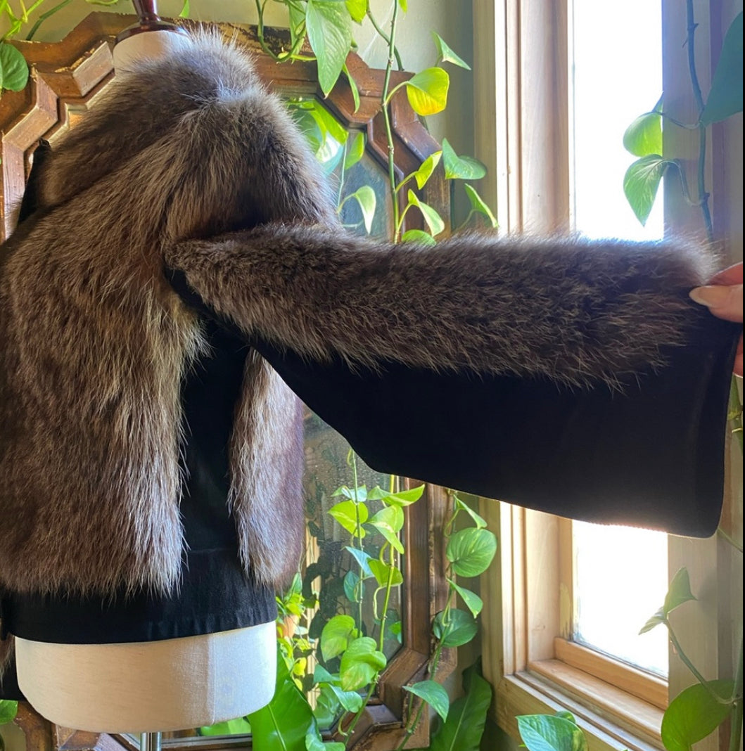 Vintage Fox Fur & Black Suede Jacket | Women's S