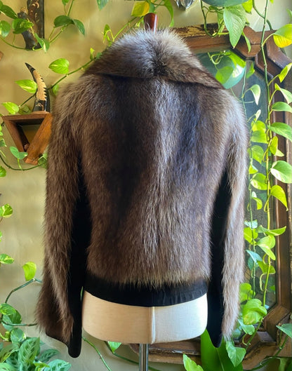 Vintage Fox Fur & Black Suede Jacket | Women's S