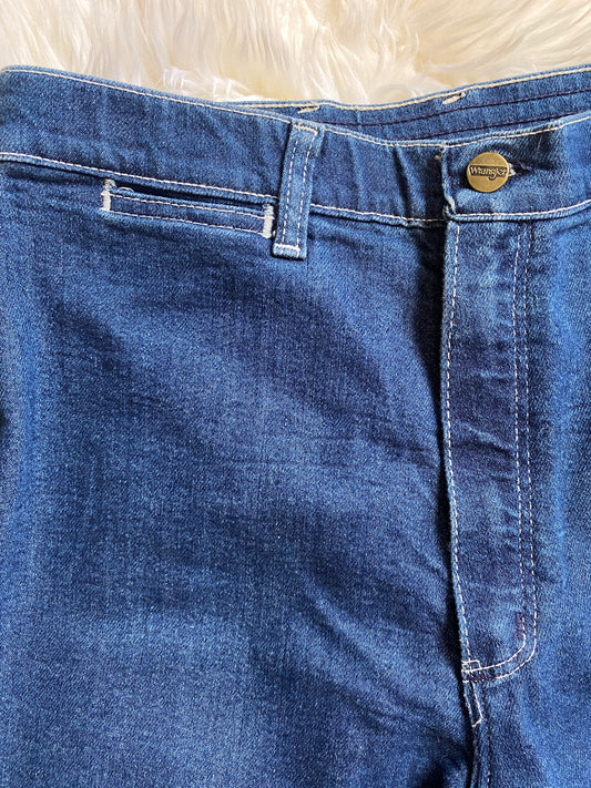 Vintage High-Waist Wrangler Jeans | Back Stitch Detail, Wide Leg, Red White & Blue | 12