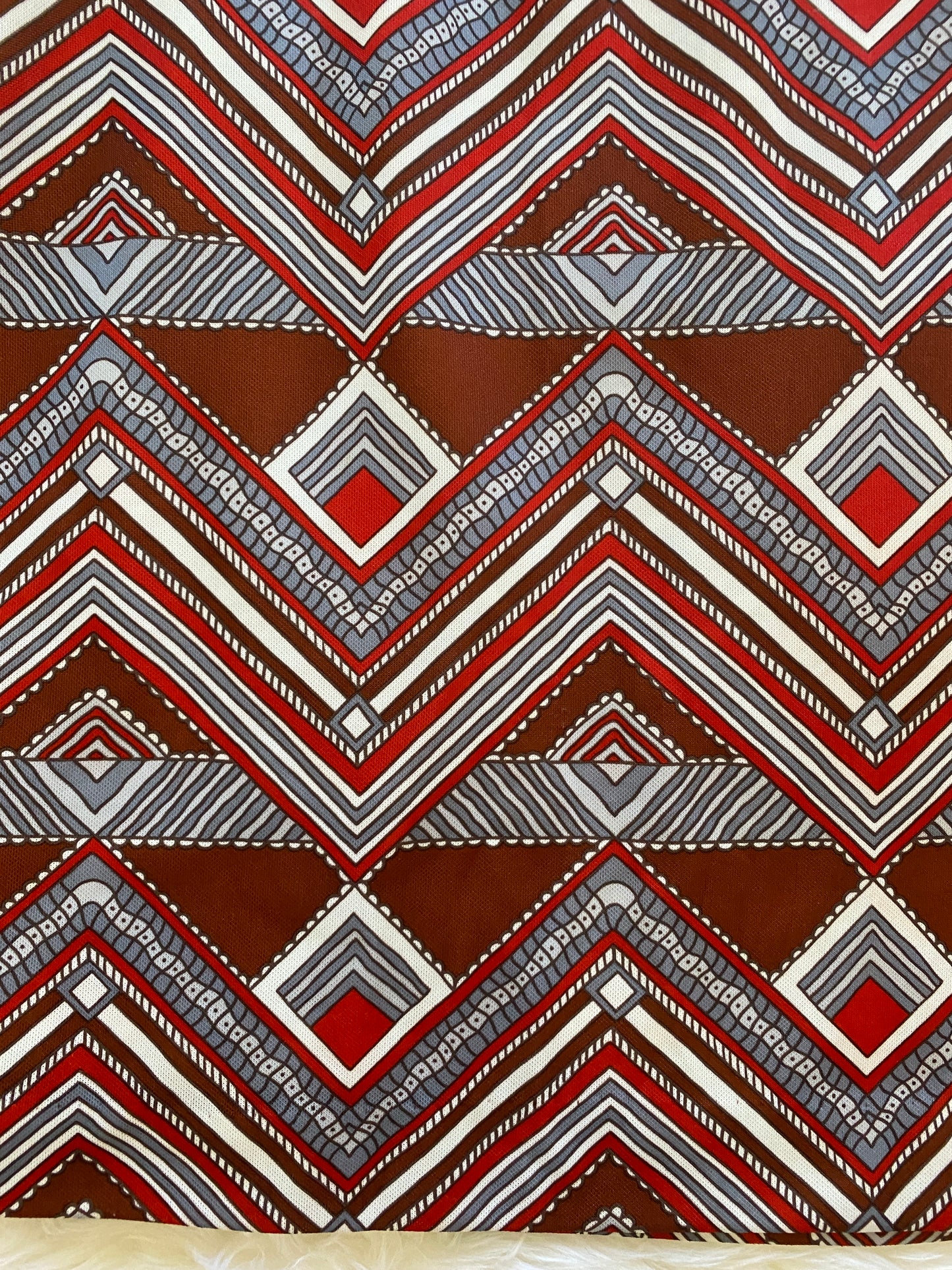 Vintage Gaucho Pants, 1960s 1970s, Great Abstract Chevron Striped Pattern in Brown Red and White, Great