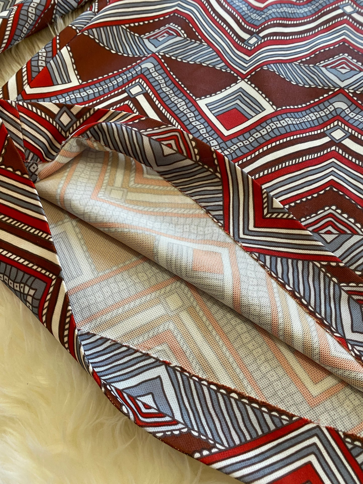 Vintage Gaucho Pants, 1960s 1970s, Great Abstract Chevron Striped Pattern in Brown Red and White, Great