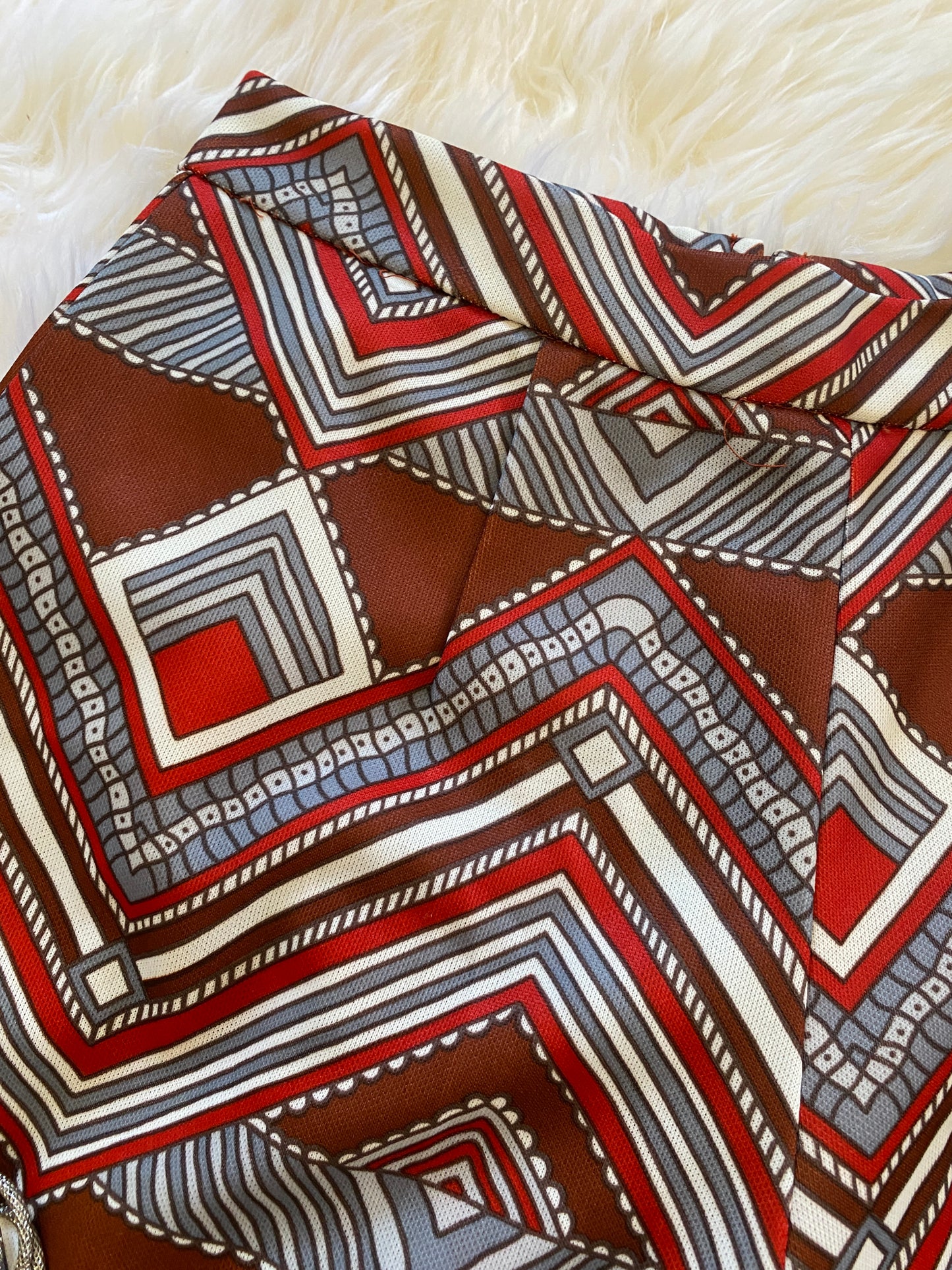 Vintage Gaucho Pants, 1960s 1970s, Great Abstract Chevron Striped Pattern in Brown Red and White, Great