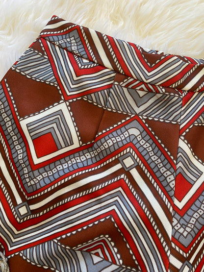 Vintage Gaucho Pants, 1960s 1970s, Great Abstract Chevron Striped Pattern in Brown Red and White, Great