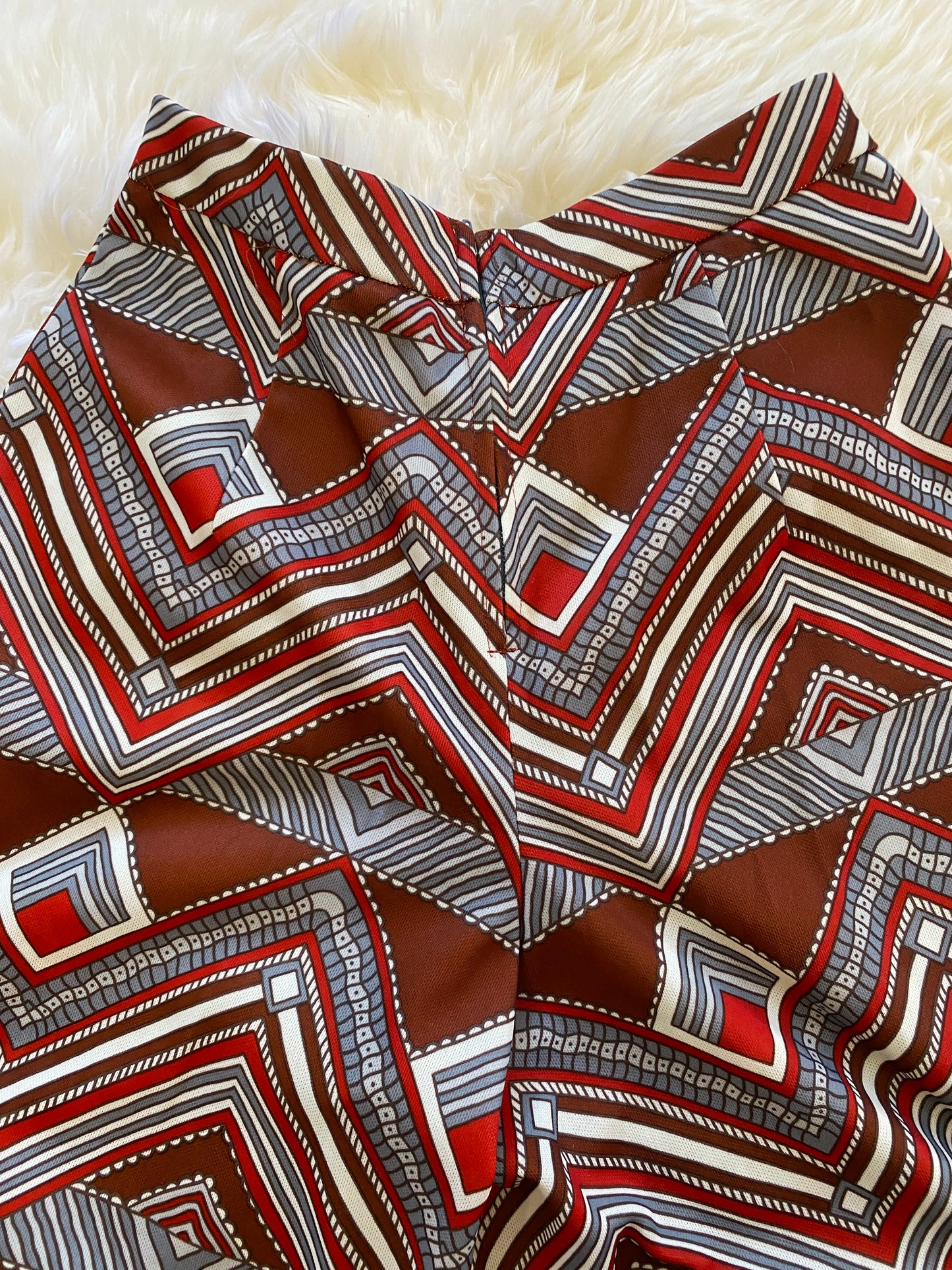 Vintage Gaucho Pants, 1960s 1970s, Great Abstract Chevron Striped Pattern in Brown Red and White, Great