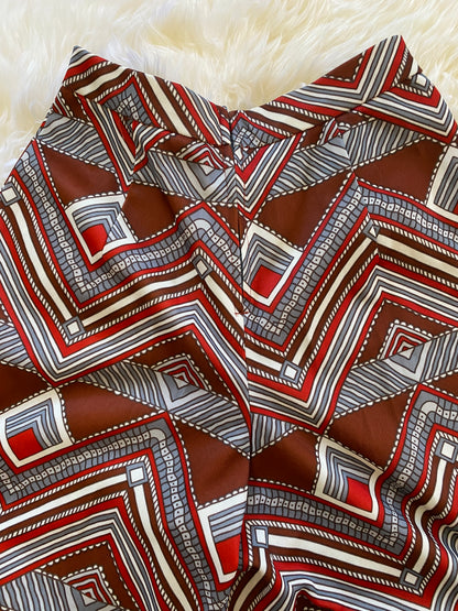 Vintage Gaucho Pants, 1960s 1970s, Great Abstract Chevron Striped Pattern in Brown Red and White, Great