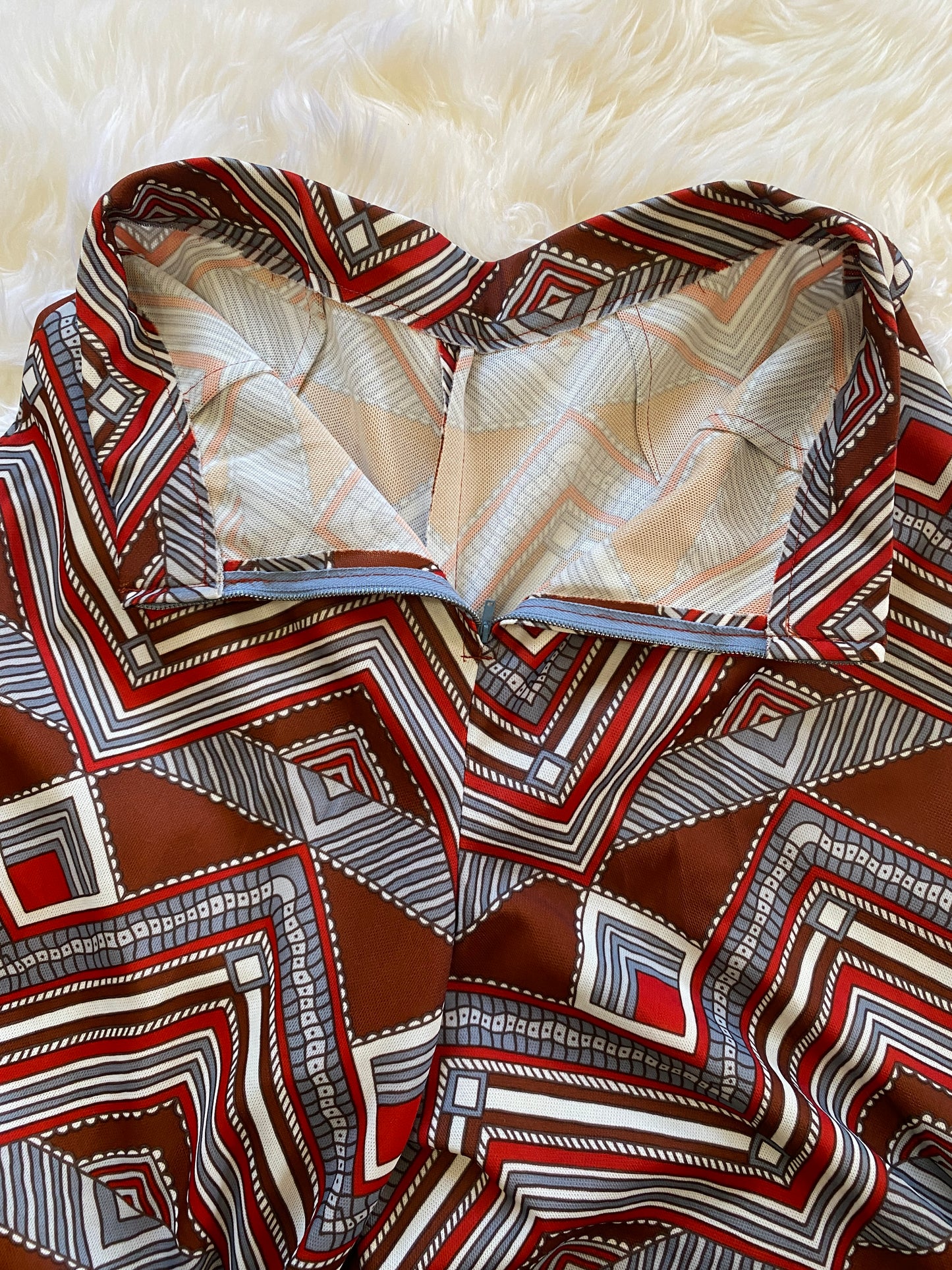 Vintage Gaucho Pants, 1960s 1970s, Great Abstract Chevron Striped Pattern in Brown Red and White, Great