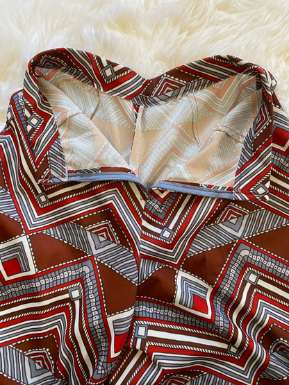 Vintage Gaucho Pants, 1960s 1970s, Great Abstract Chevron Striped Pattern in Brown Red and White, Great