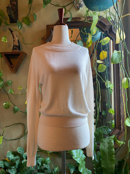 Vintage Sweater | Ivory, Long Sleeve, Waist Length | Zipper Closure | S/M