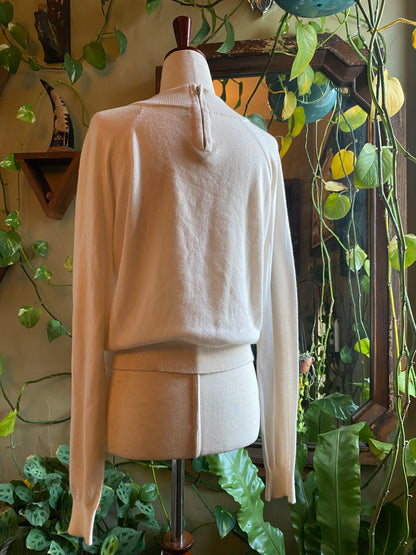 Vintage Sweater | Ivory, Long Sleeve, Waist Length | Zipper Closure | S/M