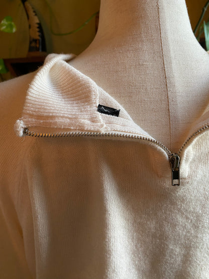 Vintage Sweater | Ivory, Long Sleeve, Waist Length | Zipper Closure | S/M