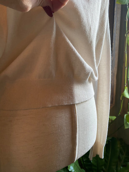 Vintage Sweater | Ivory, Long Sleeve, Waist Length | Zipper Closure | S/M