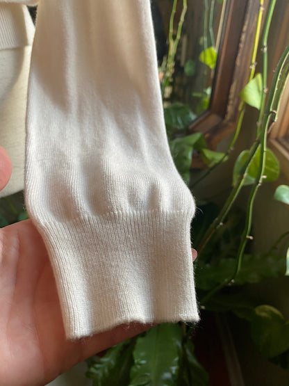 Vintage Sweater | Ivory, Long Sleeve, Waist Length | Zipper Closure | S/M