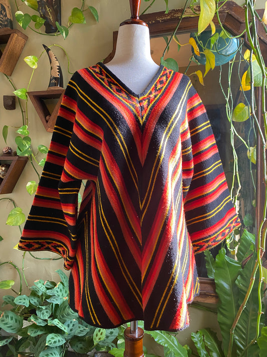 Vintage Pullover V-Striped Knit Sweater, 1970s, Cuddle Knit, Southwest Sunset