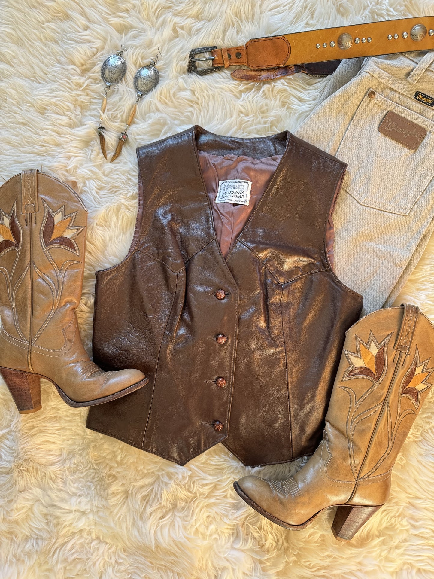 Women’s Vintage H BAR C Leather Vest | Brown | Cowgirl Western |  XS