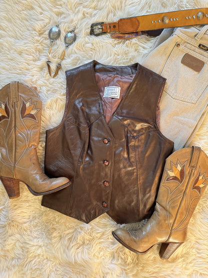 Women’s Vintage H BAR C Leather Vest | Brown | Cowgirl Western |  XS
