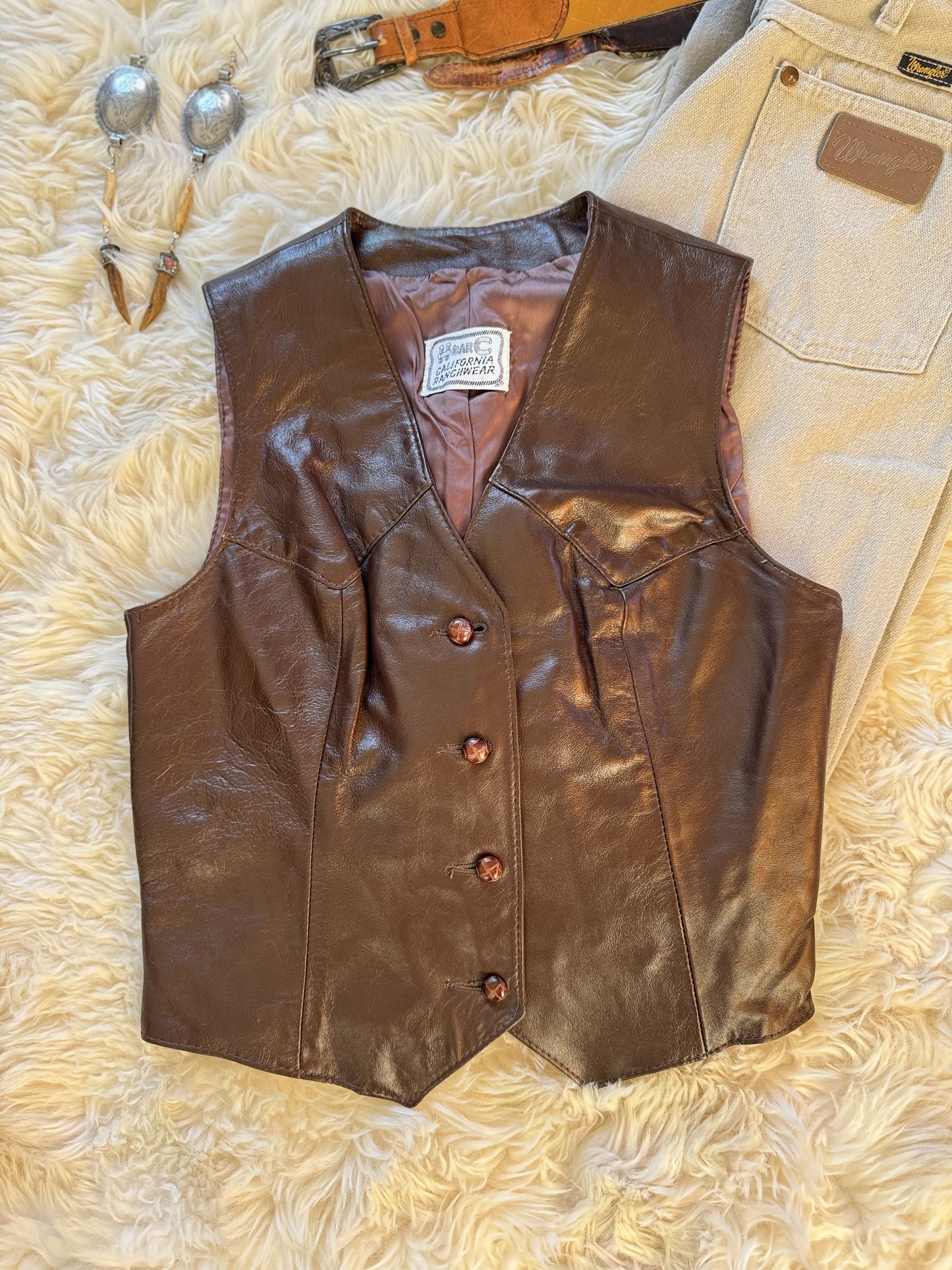 Women’s Vintage H BAR C Leather Vest | Brown | Cowgirl Western |  XS