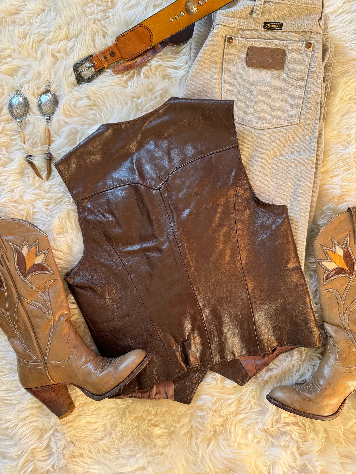 Women’s Vintage H BAR C Leather Vest | Brown | Cowgirl Western |  XS