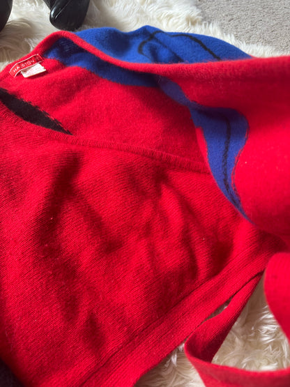 Vintage Halston III Angora Wrap Color Block Sweater | Blue, Black, Red