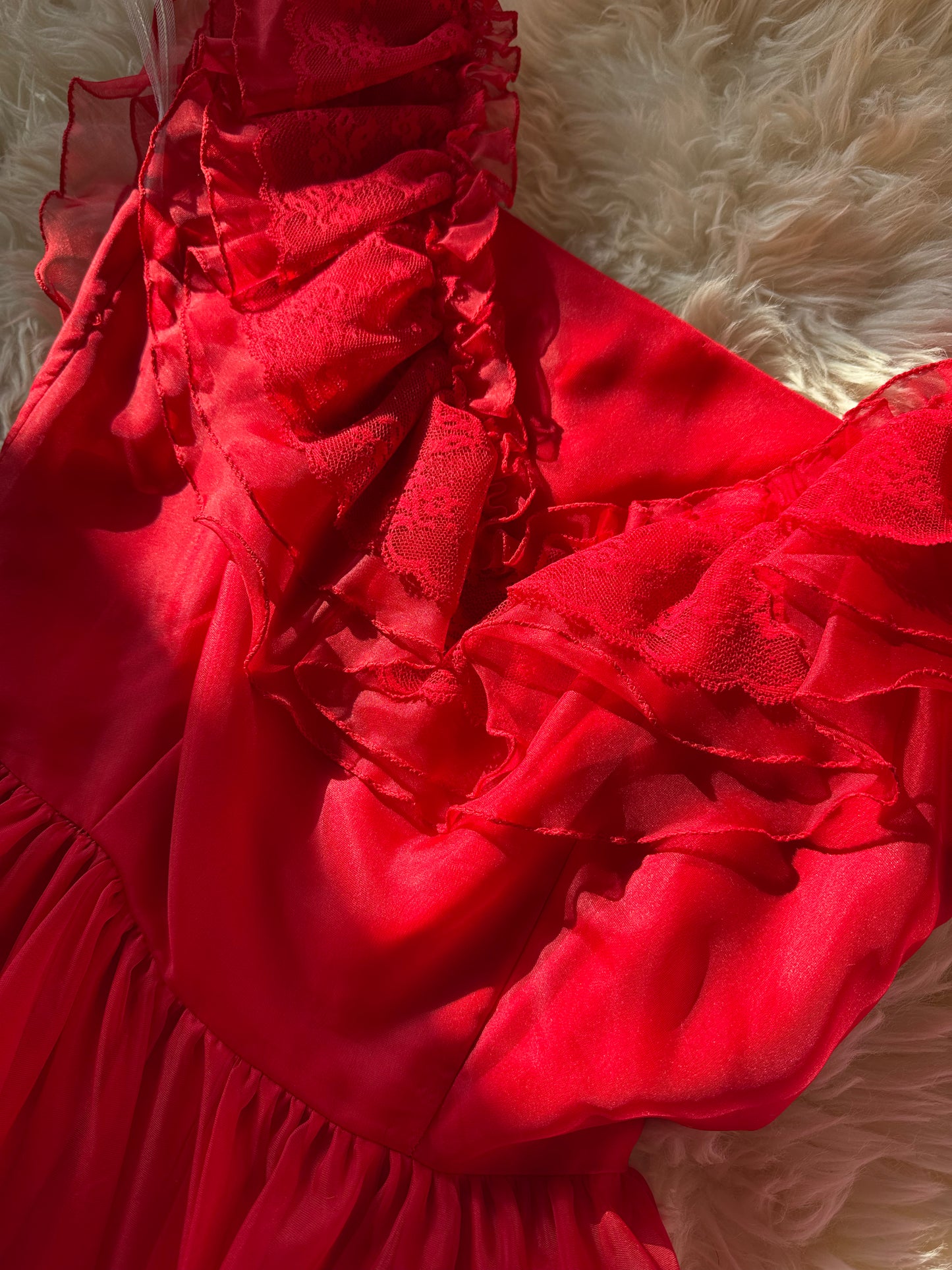 Vintage Dress, ILGWU, Red Chiffon 70’s 80s | XS