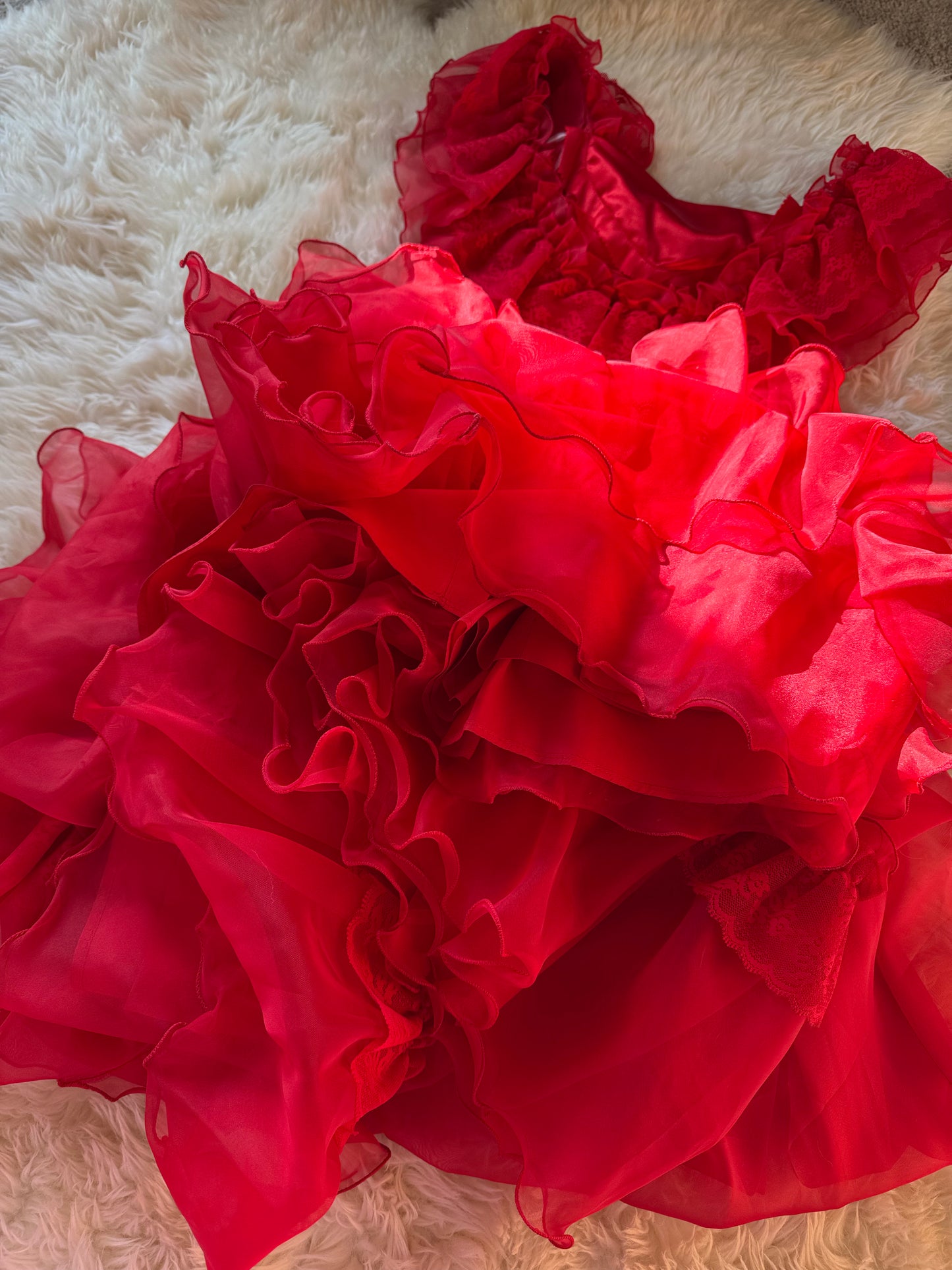 Vintage Dress, ILGWU, Red Chiffon 70’s 80s | XS