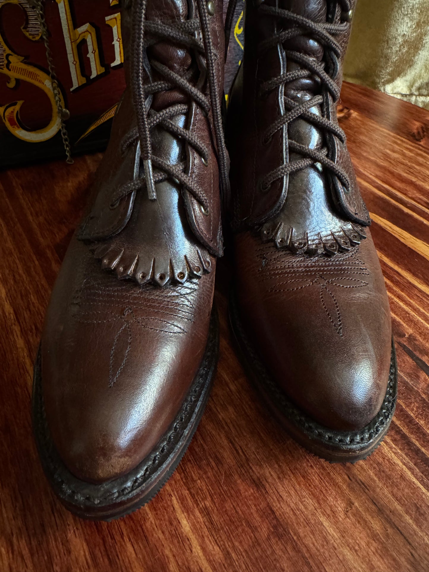 Men’s Western Packer Kiltie Boots | Lace-Up Brown Leather | Men’s Size 7 M