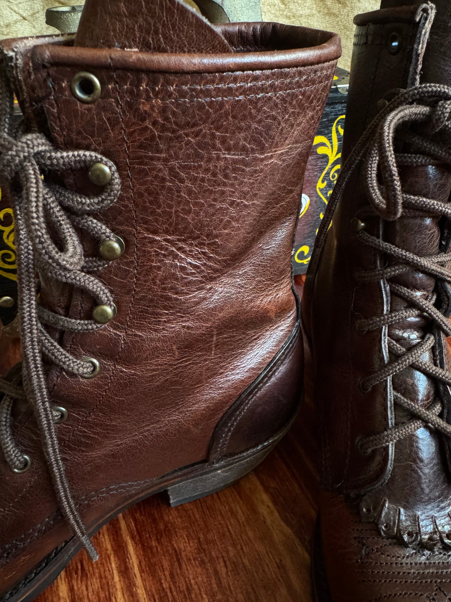 Men’s Western Packer Kiltie Boots | Lace-Up Brown Leather | Men’s Size 7 M