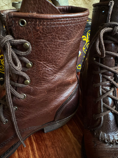 Men’s Western Packer Kiltie Boots | Lace-Up Brown Leather | Men’s Size 7 M